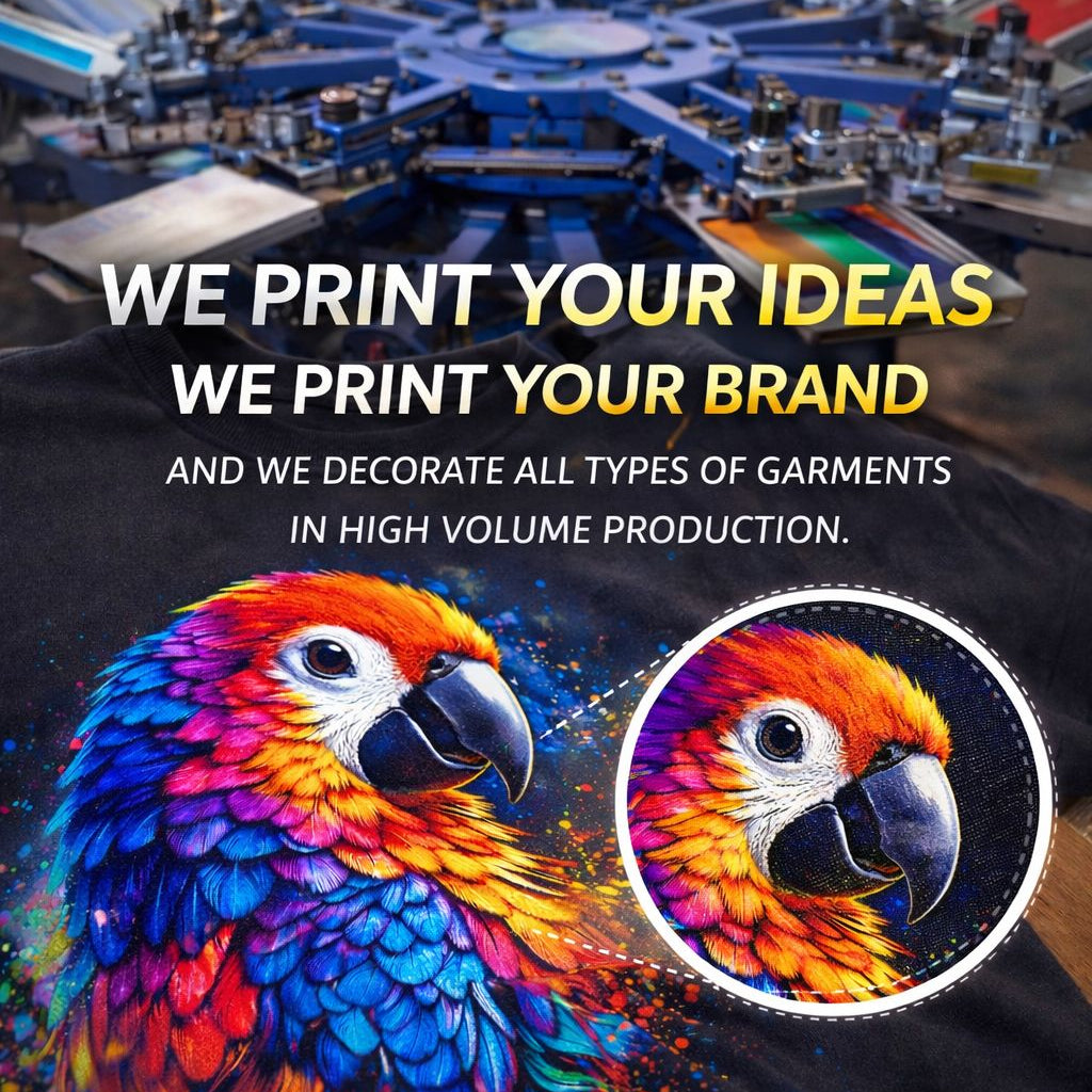 A colorful parrot along an augmented circle next to it showing fine details of the parrots beak and colorful feathers.